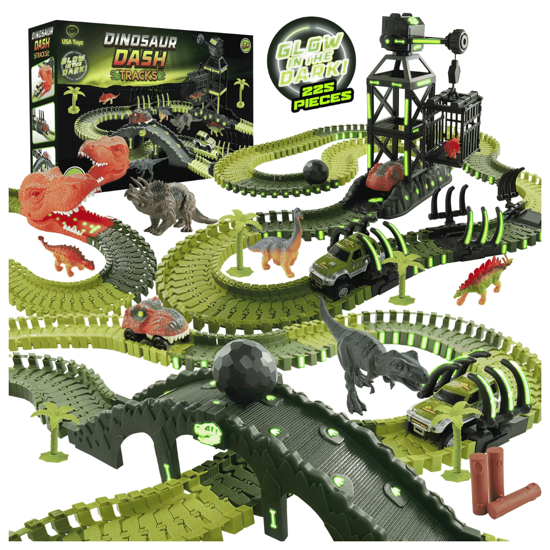 225-Piece USA Toyz 6 Dinosaurs LED Dino Car STEM Set Toy
