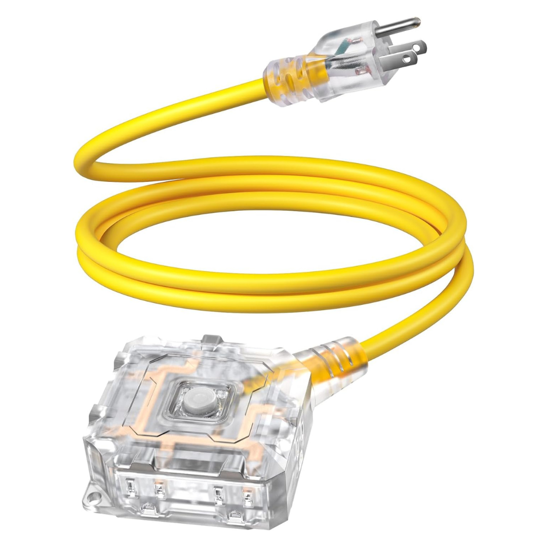 6FT Outdoor Extension Cord With 6 Outlets & On/Off Switch