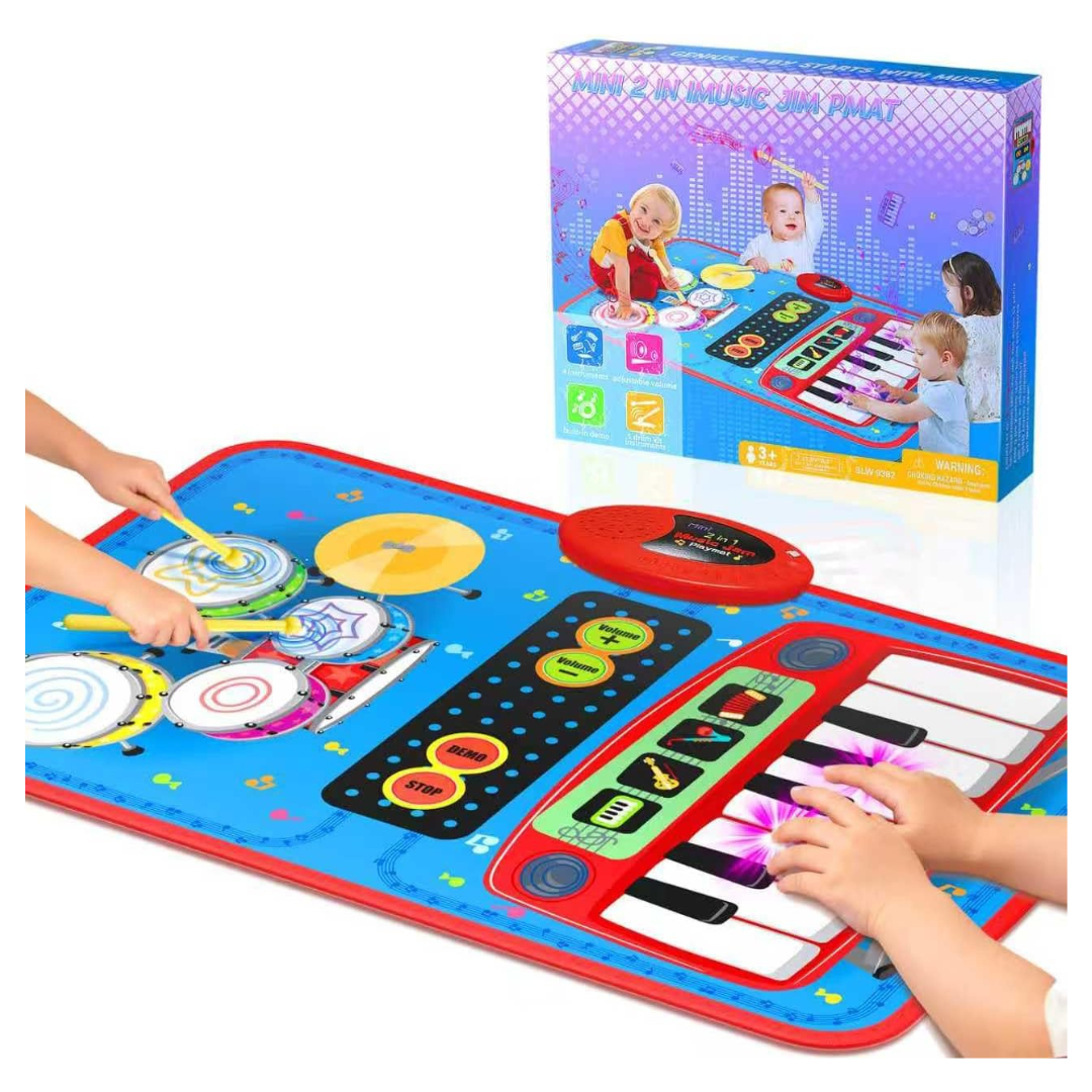 Oripira 2-in-1 Piano Keyboard & Drum Set With 2 Drum Sticks