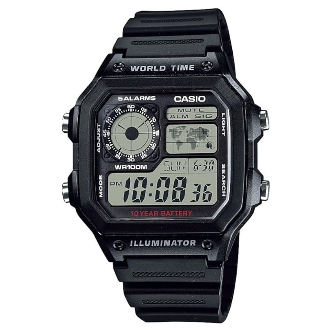Casio Men's World Time Digital Chronograph Watch (AE1200WH)