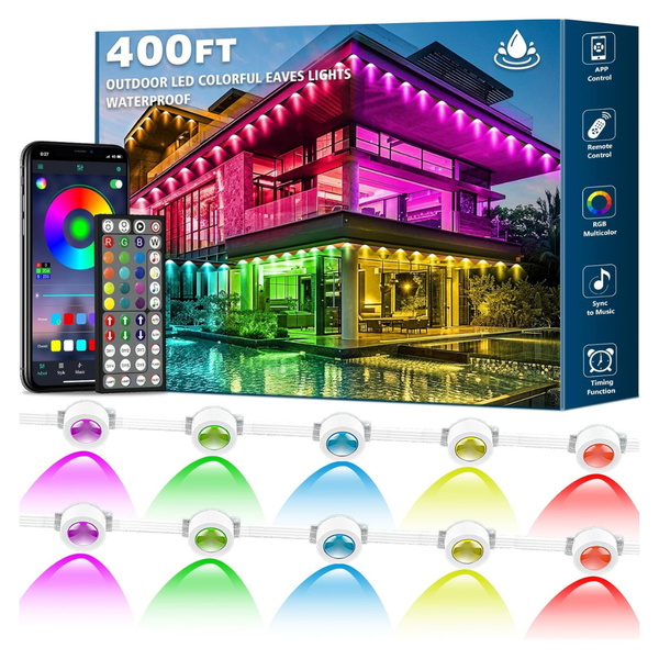 400ft Permanent Outdoor RGB Eaves Lights With Remote
