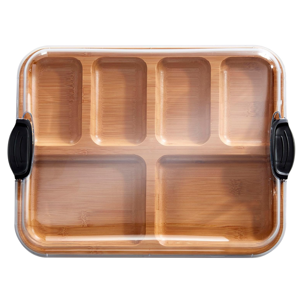 Farberware Build-A-Board Bamboo Cutting Board With Built-In Compartments & Clear Locking Lid