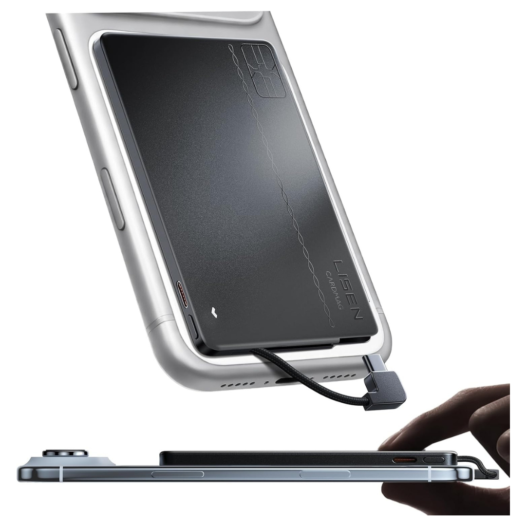 LISEN 5000mAh Ultra Slim USB C Power Bank With Built In Cable