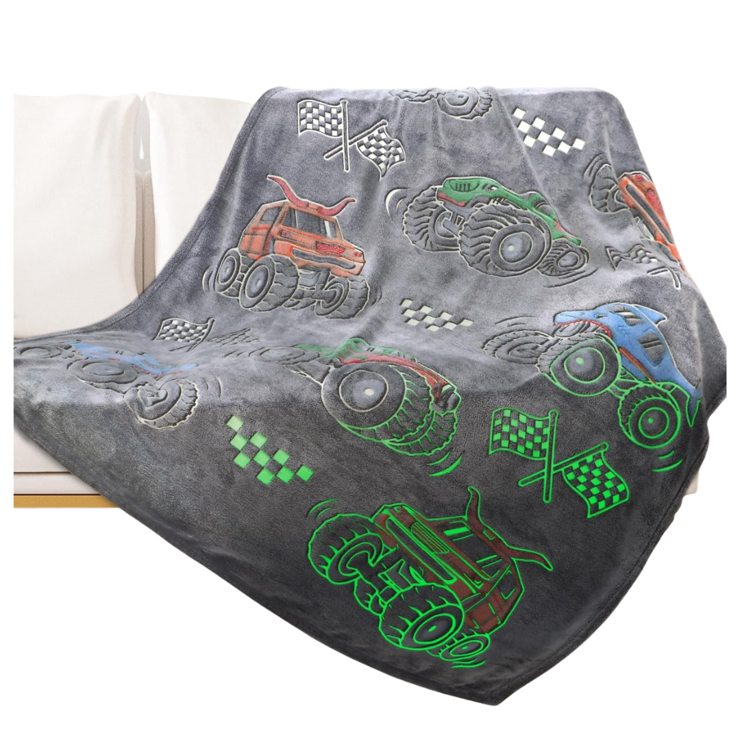 50" x 60" Glow-in-the-Dark Truck & Tractor Soft Fleece Blanket