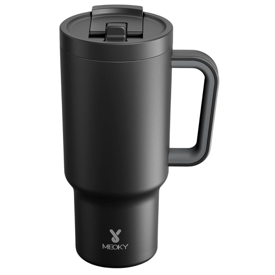 32oz Meoky Stainless Steel Tumbler W/ Lid, Handle, Flip Straw & Straw