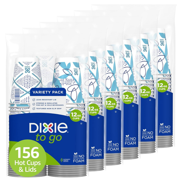 156-Count 12oz Dixie To Go Disposable Paper Coffee Cups With Lids