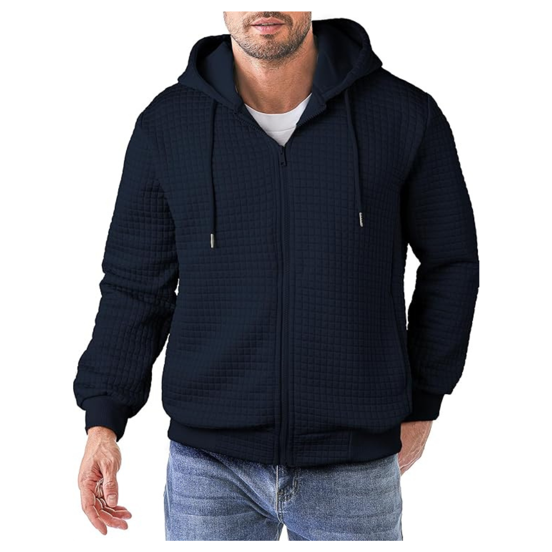 JMIERR Men's Jacquard Plaid Lightweight Zipper Hoodie Sweatshirt (Various)