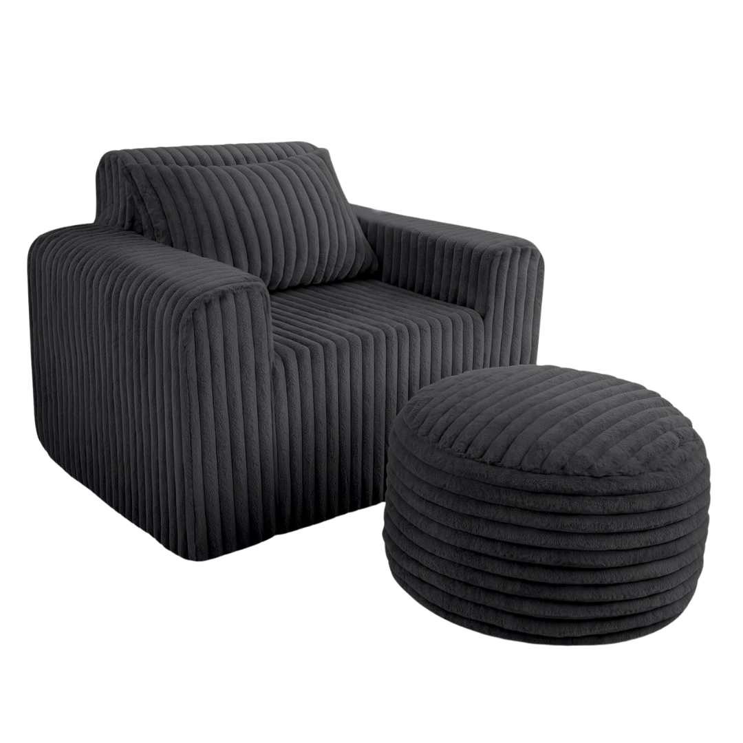 Faux Fur Bean Bag Chair With Ottoman & Pillow (Various)