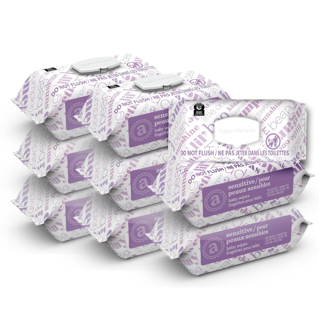 9-Pack Of 90-Count Amazon Elements Baby Wipes (Sensitive)