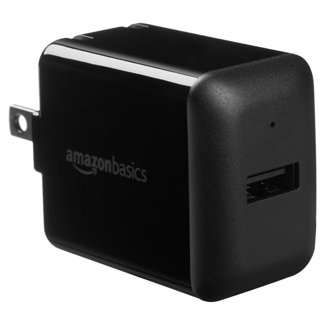 Amazon Basics 12W One-Port USB-A Wall Charger (Black)