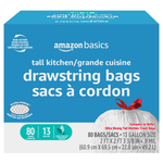 80-Count 13 Gal. Amazon Basics Ultra-Force Tall Kitchen Drawstring Trash Bags