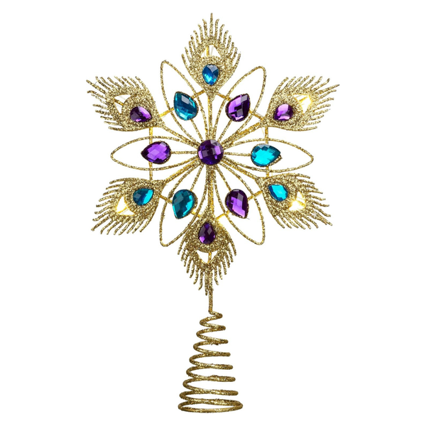 13" Metal Star Tree Snowflake Peacock Feather Jewel with Lights