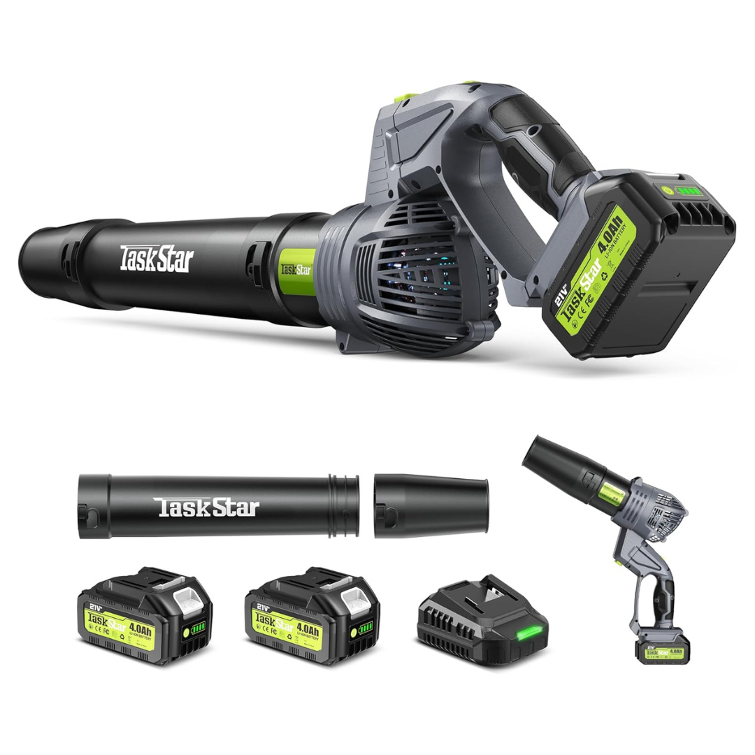 TaskStar Lightweight Cordless Leaf Blower W/ 2x 4.0Ah Batteries & Charger