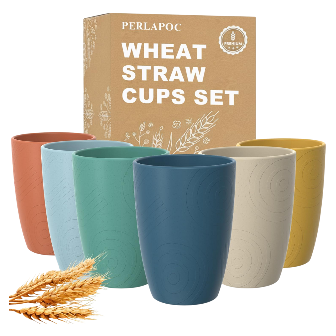 6-Count 16oz Unbreakable Plastic Reusable Wheat Straw Cups Set