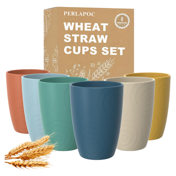 6-Count 16oz Unbreakable Plastic Reusable Wheat Straw Cups Set