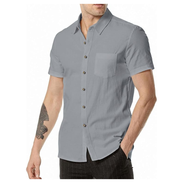 Men's Cotton Short Sleeve Button-Down Collar Shirt
