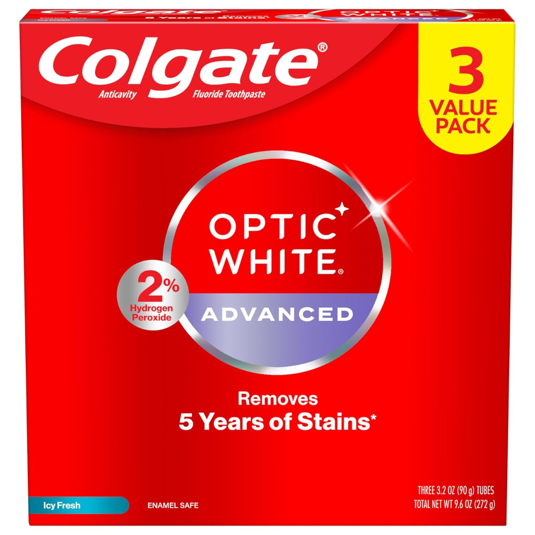 Colgate Optic White Advanced Hydrogen Peroxide Toothpaste Pack (3 Pack)