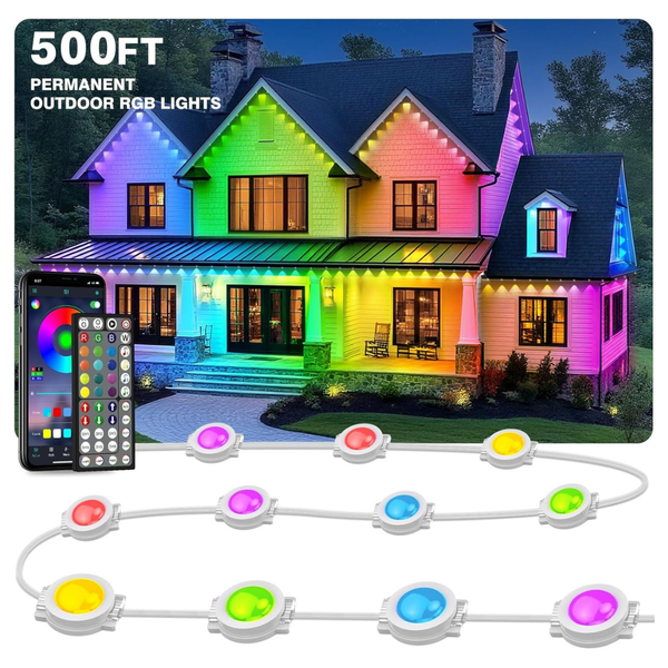 500FT Permanent Outdoor Smart RGB Eave LED Lights