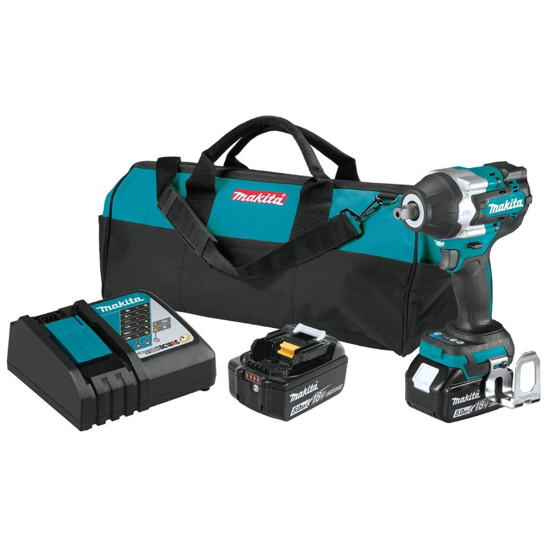 Makita 18V LXT Mid-Torque 1/2" Sq. Drive Impact Wrench Kit W/ Detent Anvil (5.0Ah)