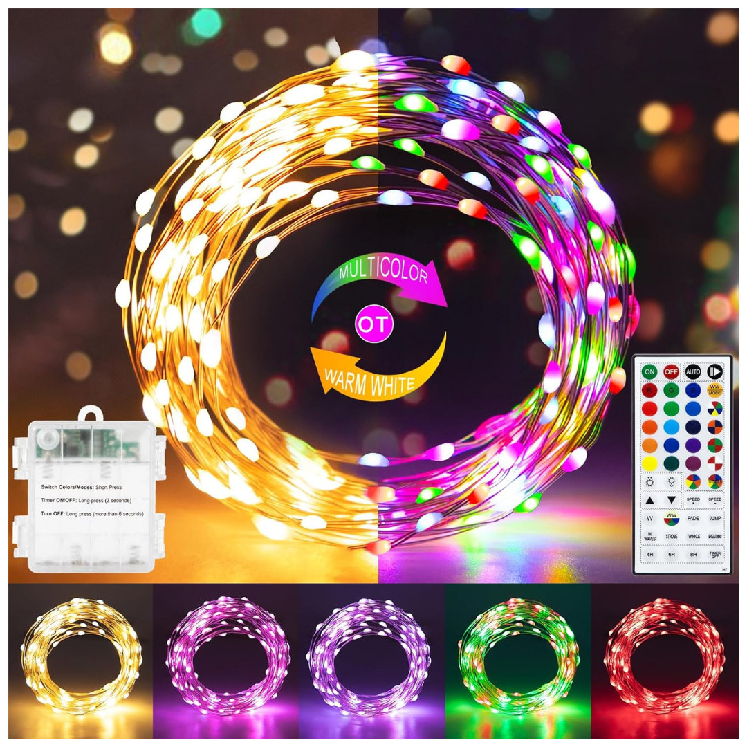 33FT 100 LED Battery Operated Fairy Lights With Remote Timer