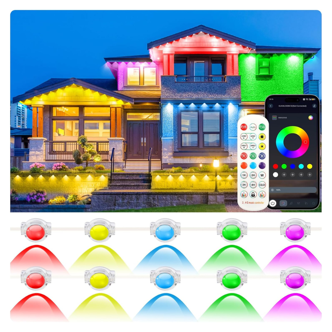 IP67 Waterproof 100 ft RGB LED Eave Outdoor Lights W/ APP/Remote