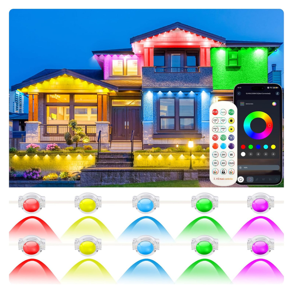 IP67 Waterproof 100 ft RGB LED Eave Outdoor Lights W/ APP/Remote