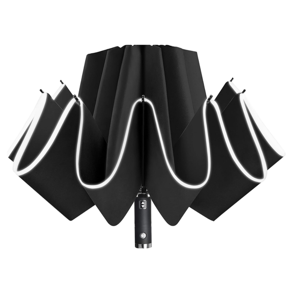 Lejorain 46" Reflective Rim Folding Reverse LED Flashlight Rain Umbrella