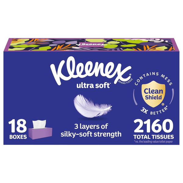 18-Pack Kleenex 3-Ply Ultra Soft Facial Tissues, 120 Tissues Per Box