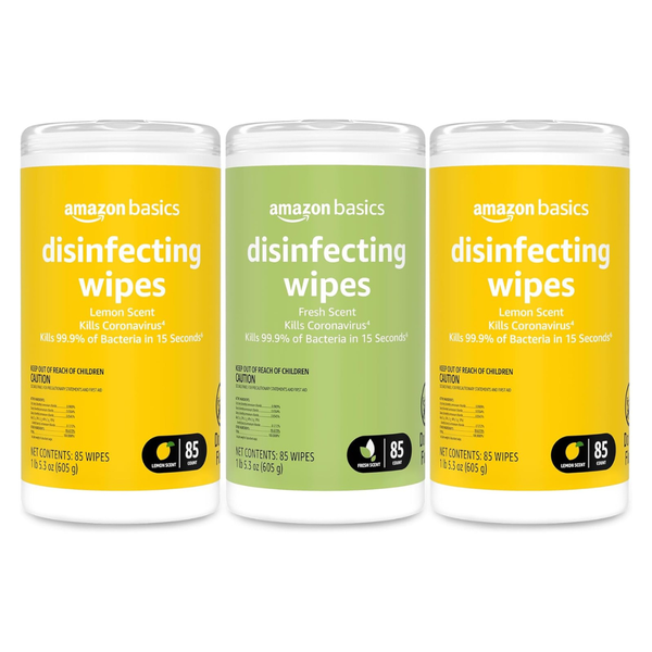 255-Count (3pk x 85ct) Amazon Basics Lemon & Fresh Scent Disinfecting Wipes