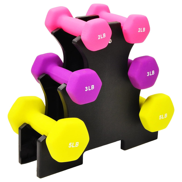 Set Of 6 Fitvids Neoprene Dumbbell Hand Weights Set With Rack