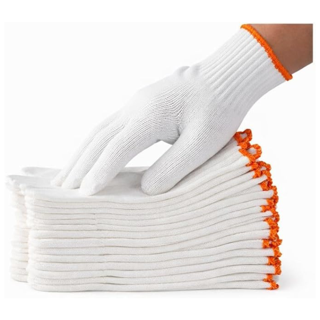 12 Pairs White Cotton Knit Reusable Gloves