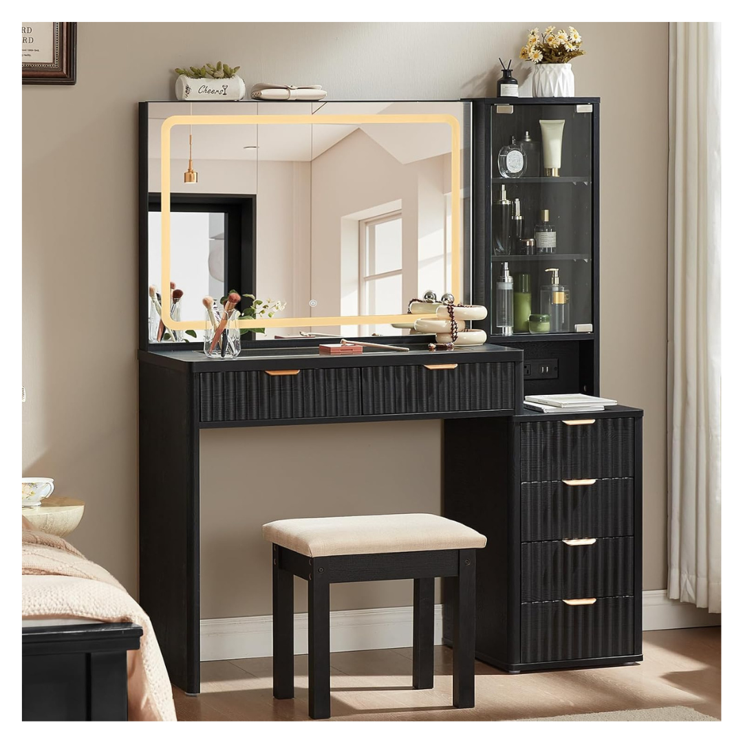43.5'' Black Vanity Desk With Mirror & Lights