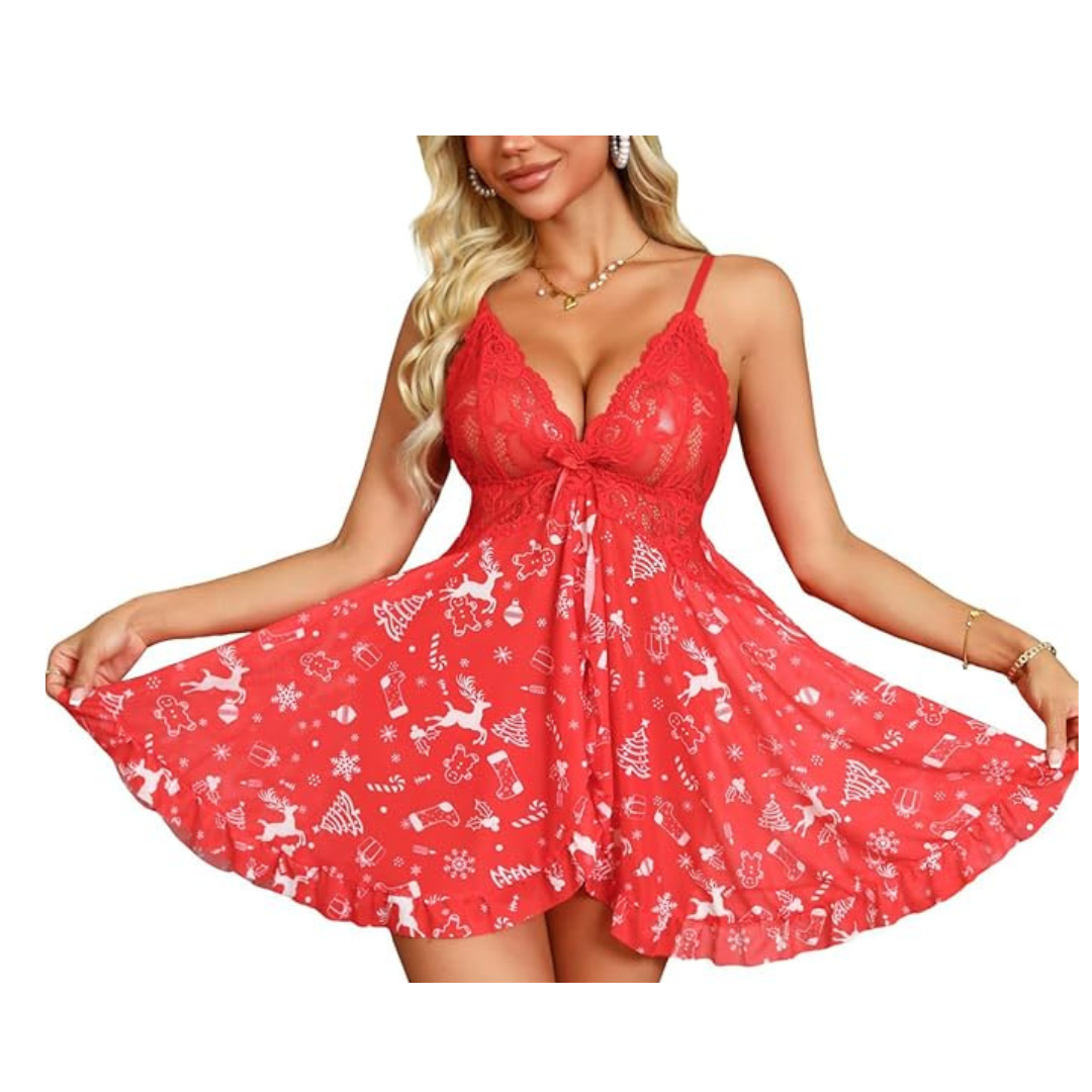 Women's Sexy Lingerie Open Front Babydoll Dress With Thong