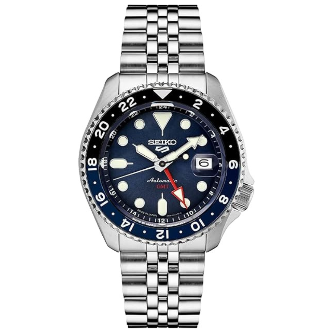 Seiko Men's GMT Automatic 5 Sports Blue Dial Watch (SSK003)