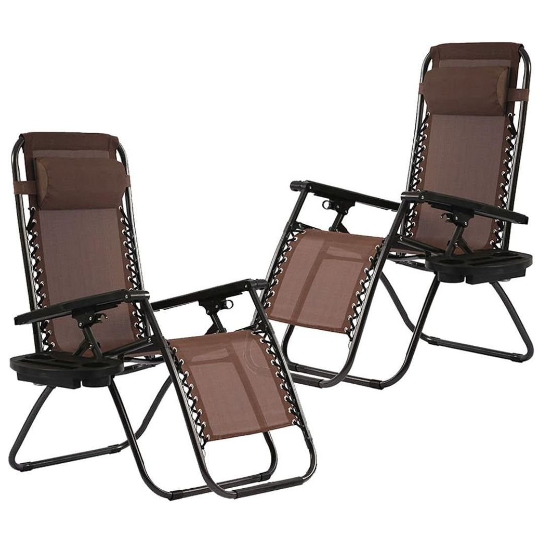 Set Of 2 FDW Zero Gravity Chairs With Pillow & Cup Holder