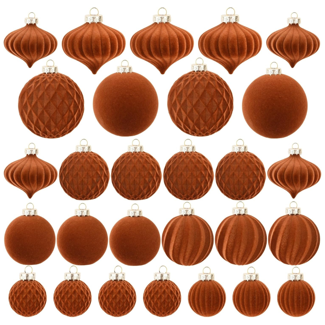 28-Piece Set Brown Tan Velvet Ball Ornament