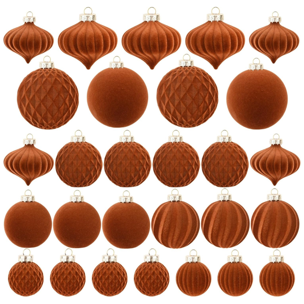 28-Piece Set Brown Tan Velvet Ball Ornament