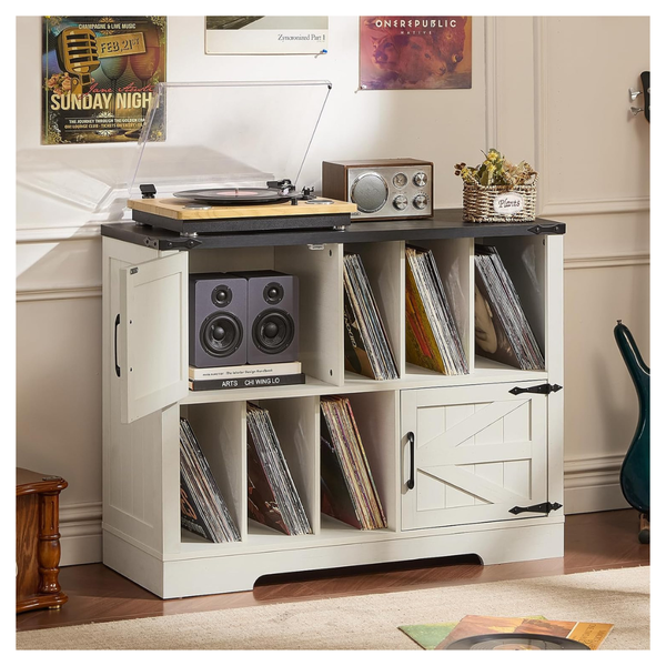 Large Record Player Stand With Vinyl Storage Up To 450 Albums