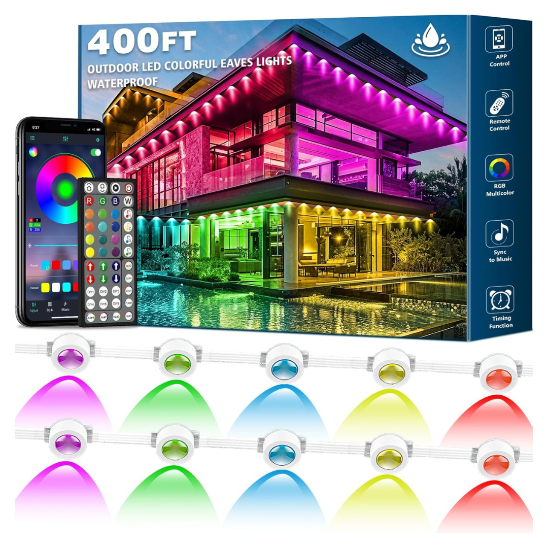 400ft Permanent Outdoor RGB Eaves Lights With Remote