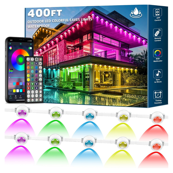 400ft Permanent Outdoor RGB Eaves Lights With Remote