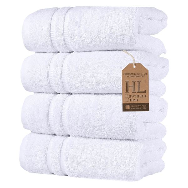 4-Pack 16 x 29" Premium Turkish Hotel Collection White Towels