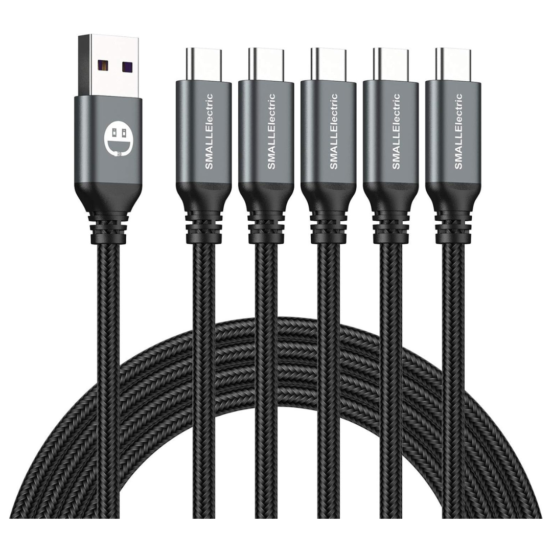 5-Pk 6ft SmallElectric UBS-C To USB-A Nylon Braided Fast Charging Cables