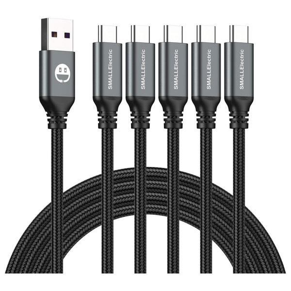 5-Pk 6ft SmallElectric UBS-C To USB-A Nylon Braided Fast Charging Cables