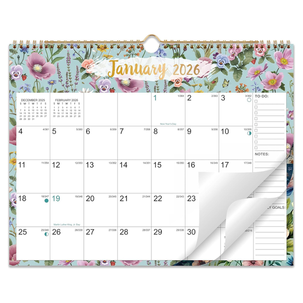 2026 Calendar 12-Month Wall Planner With Daily Spaces