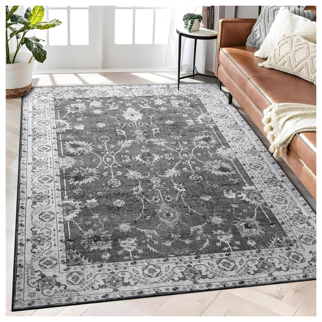 5'x7' Non-Slip Washable Vintage Print Carpet