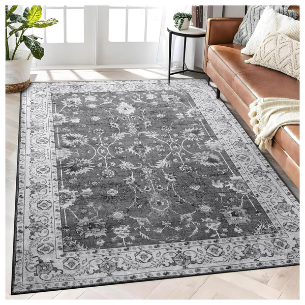 5'x7' Non-Slip Washable Vintage Print Carpet