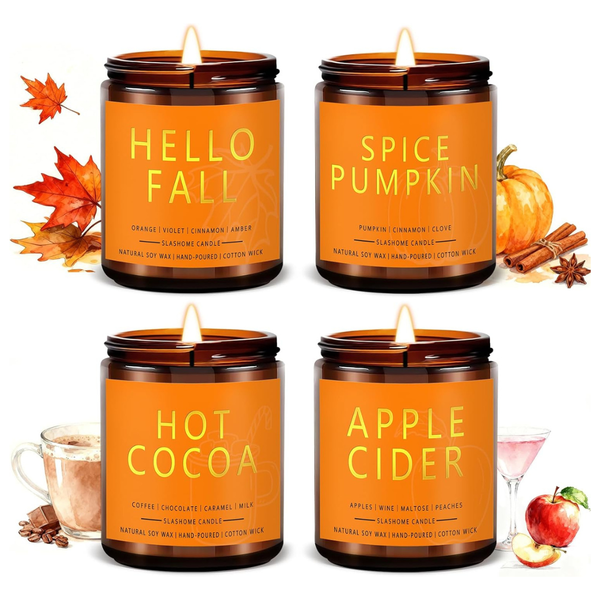 4-Pack Fall Scented Candles Natural Soy Wax