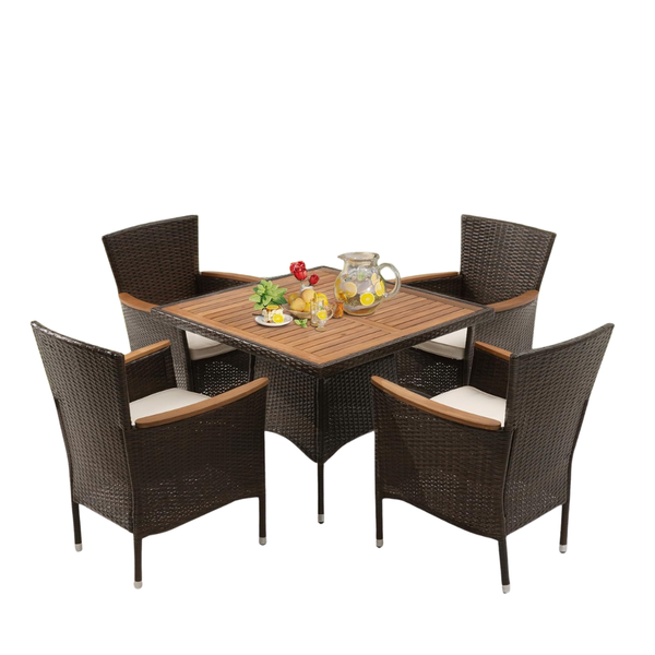 Patio Outdoor Table And Chairs Set With Removable Cushions