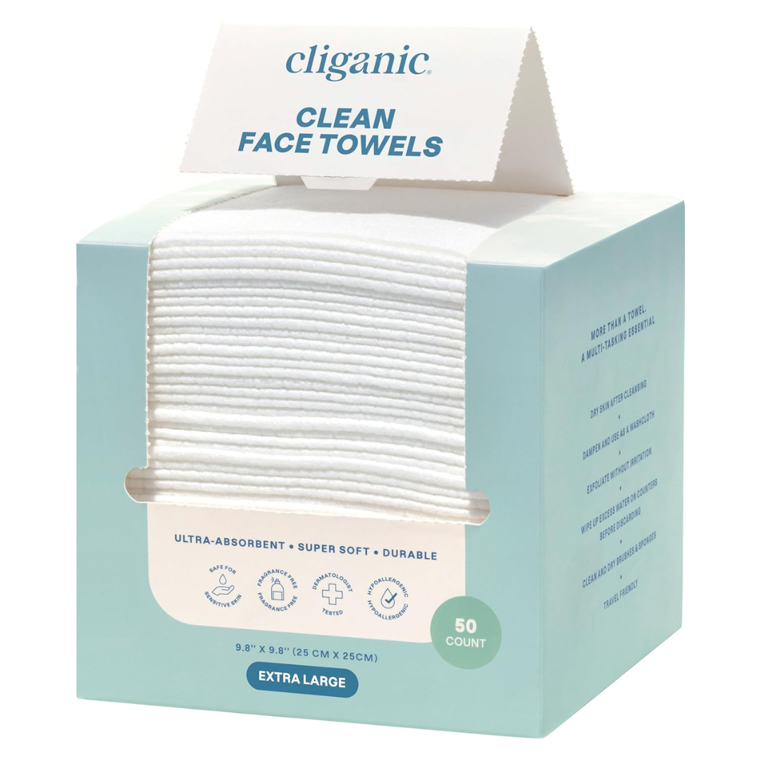 50-Count Cliganic Clean XL Disposable Hypoallergenic Face Towels