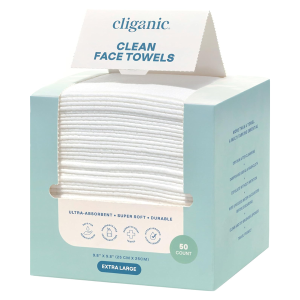 50-Count Cliganic Clean XL Disposable Hypoallergenic Face Towels